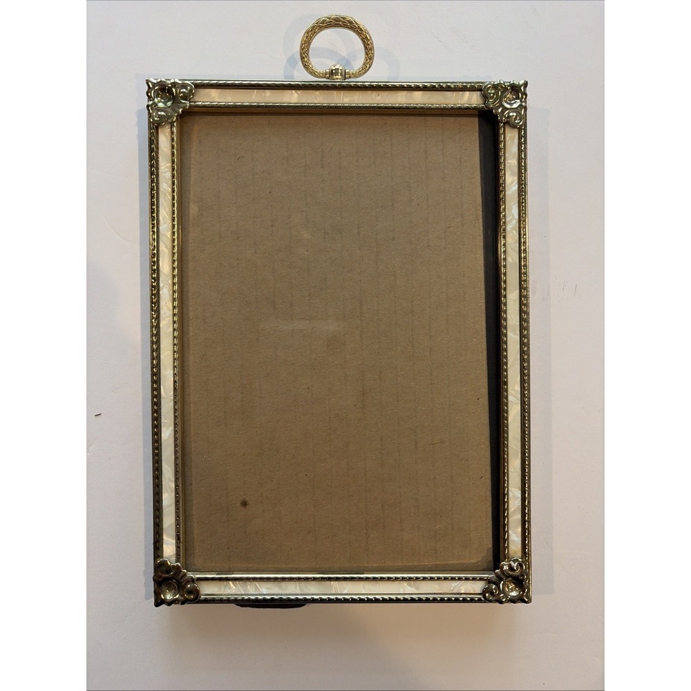Mother of Pearl Inlay Picture Frame 3.5x5 Ring Hanger Ornate